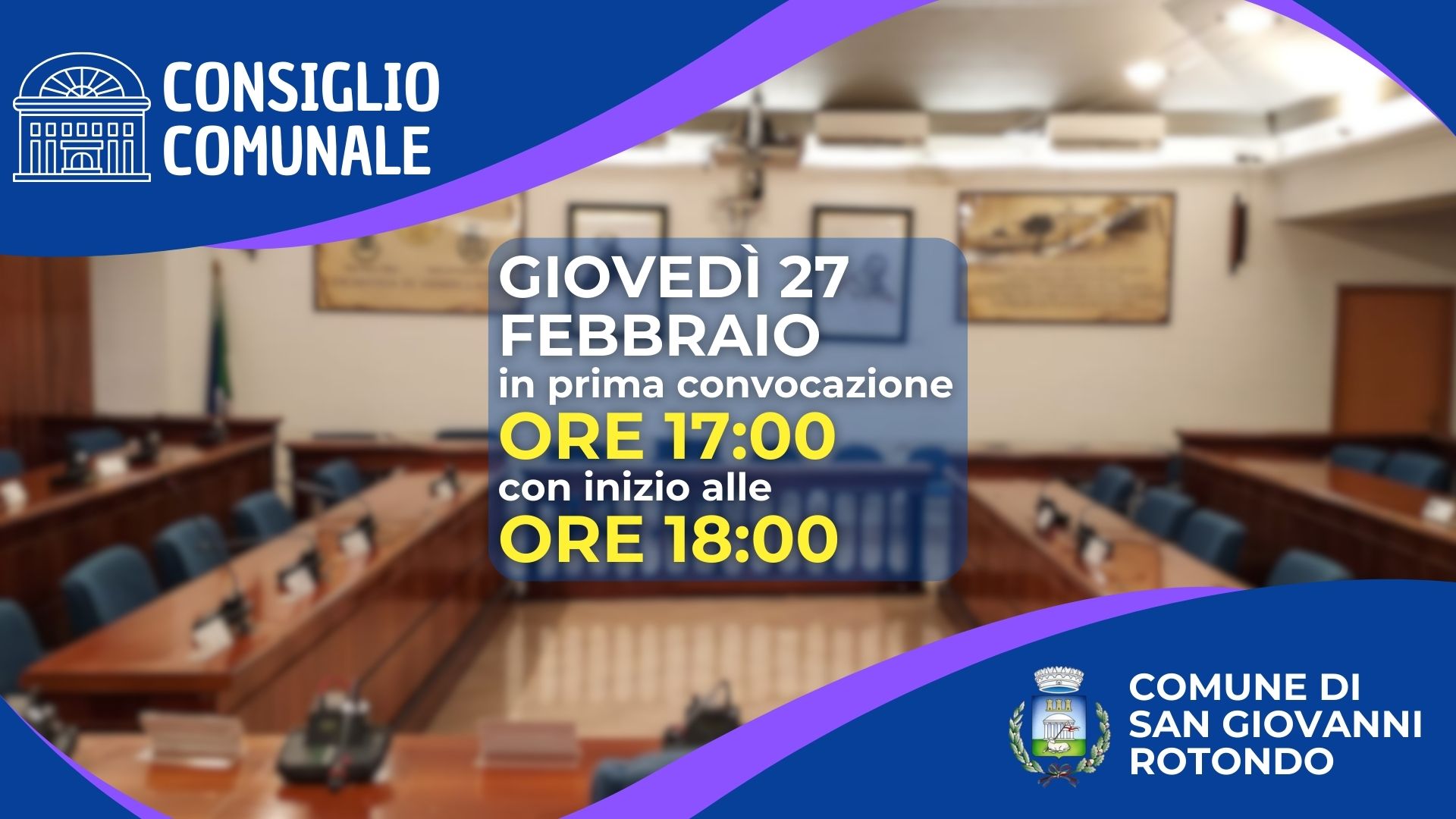 Consiglio Comunale convocato per giovedì 27 febbraio 2025