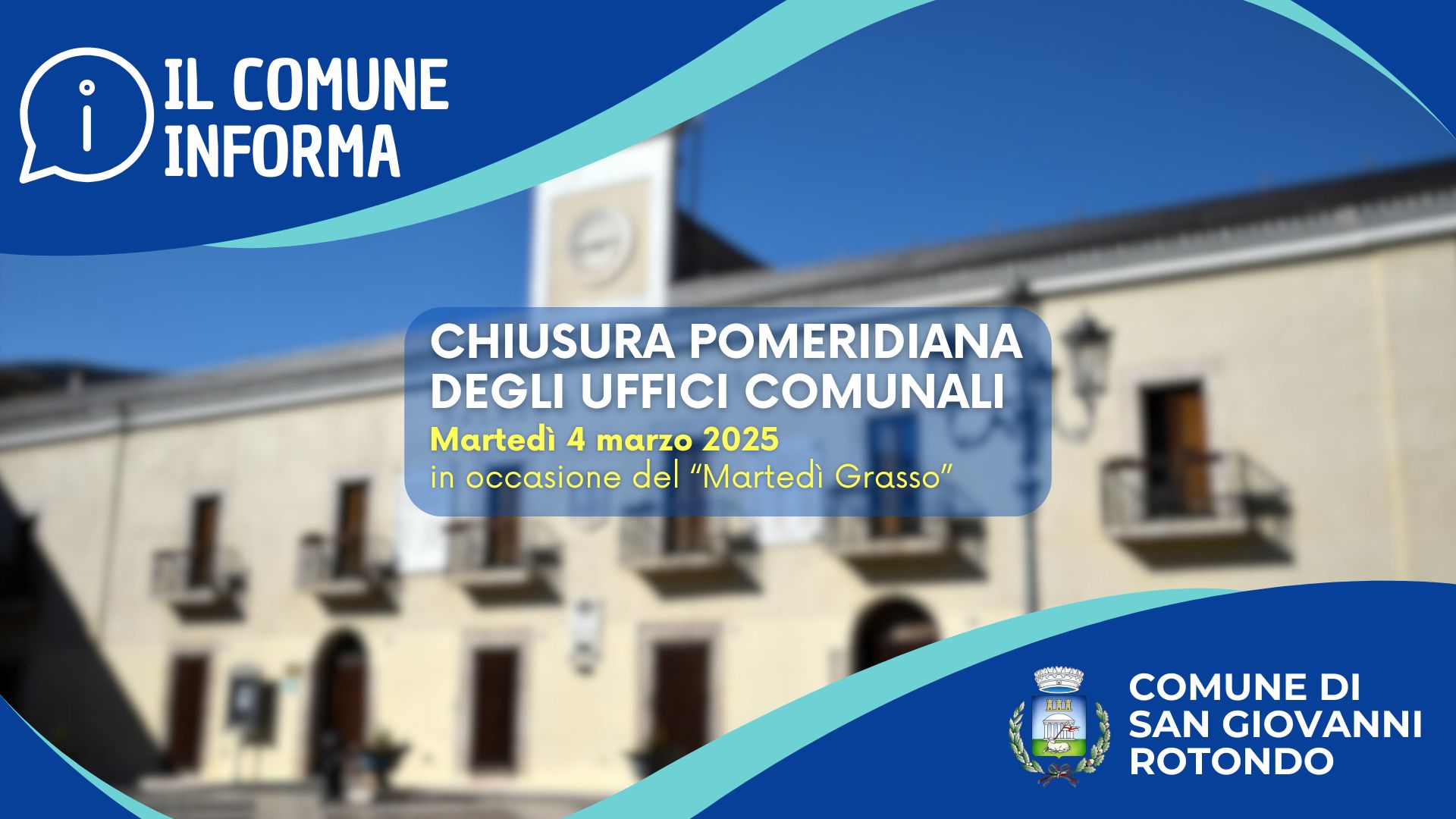 Chiusura pomeridiana degli Uffici Comunali