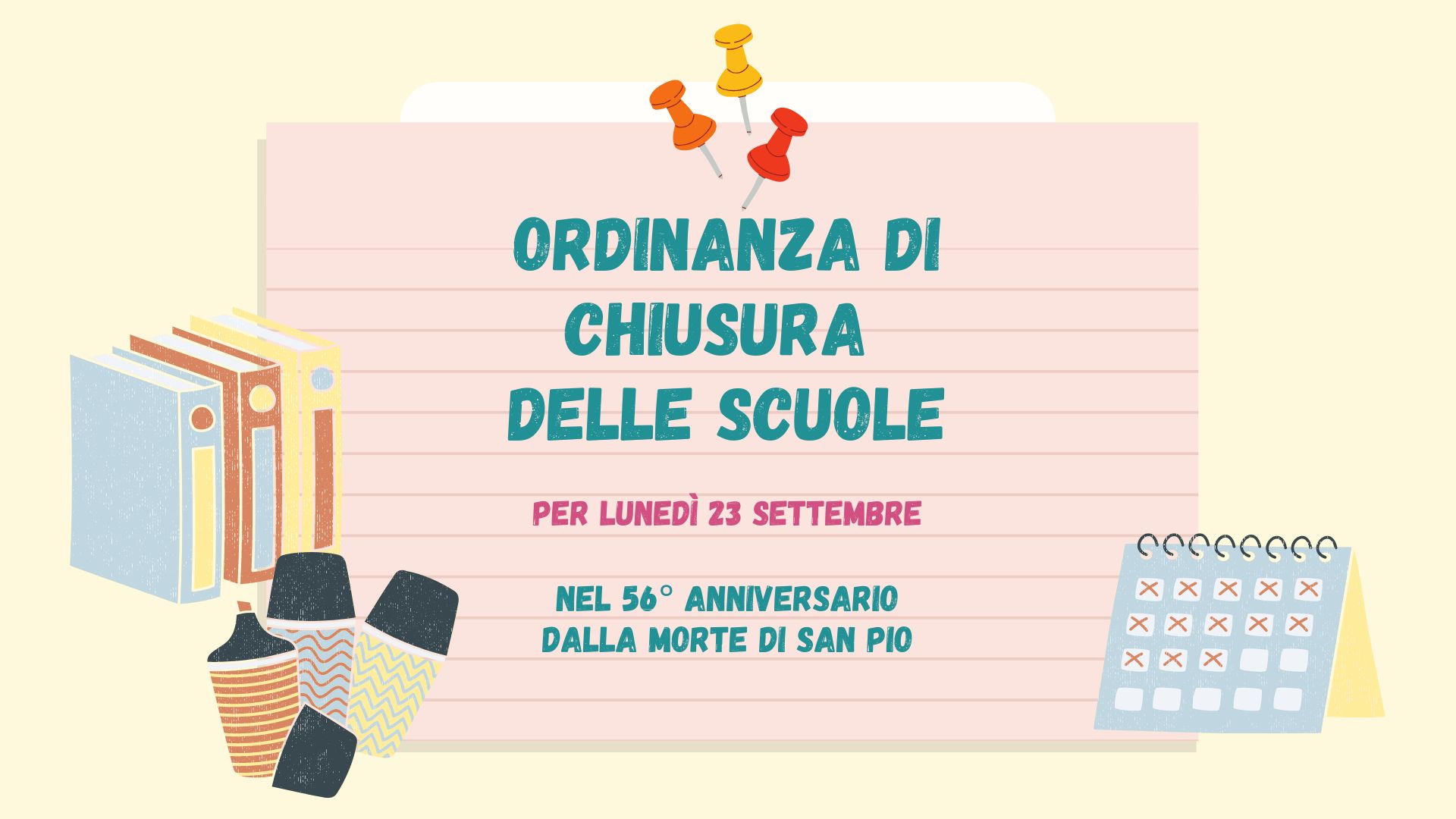 Ordinanza di chiusura delle scuole per lunedì 23 settembre 2024